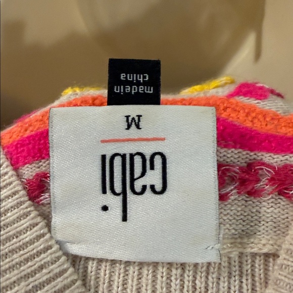 Cabi 4416 Winsome Oatmeal Beige Pink Embroidered Collar Pullover Sweater medium - Picture 7 of 7